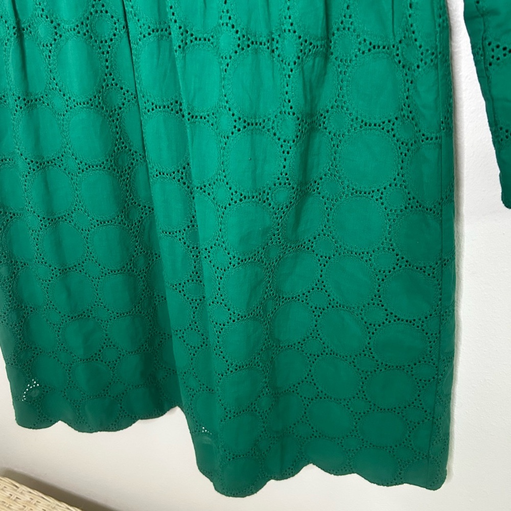 Jcrew green scalloped hem Vneck 3/4 length sleeve dress size 4 - Picture 3 of 8